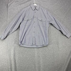 Roots Button Up Shirt Mens Small Blue White Striped Long Sleeve Chambray Pockets